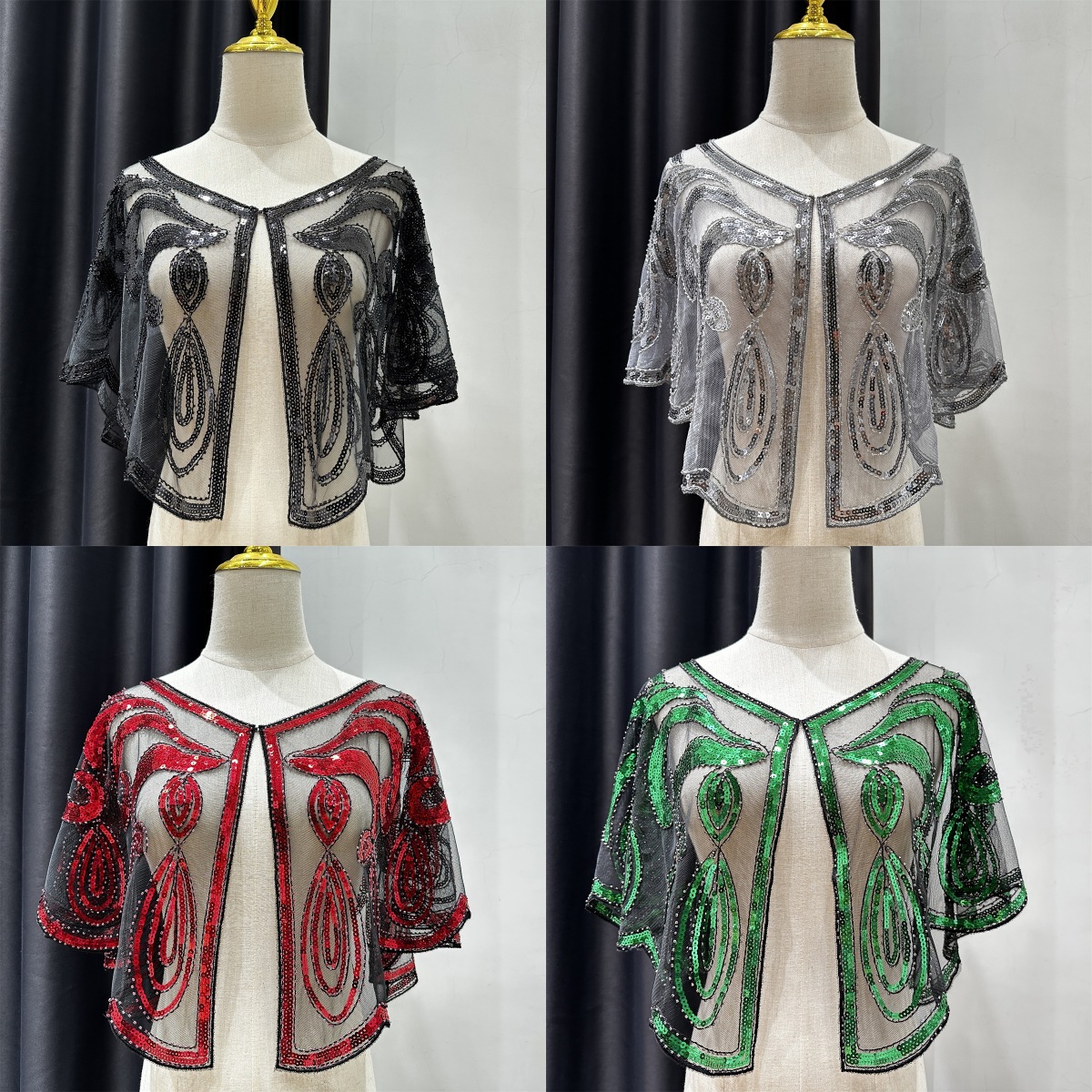 A generation of hair shawl women's European and American short waistcoat Joker thin sequin dress beaded coat