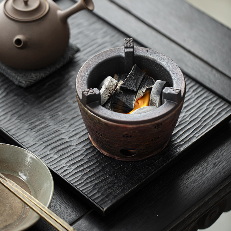 Copper Hammer Pattern Alcohol Stove Carbon Stove Encircled Stove Household Carbon Stove Tea Room Tea Ceremony Tea Maker Warm Tea Stove