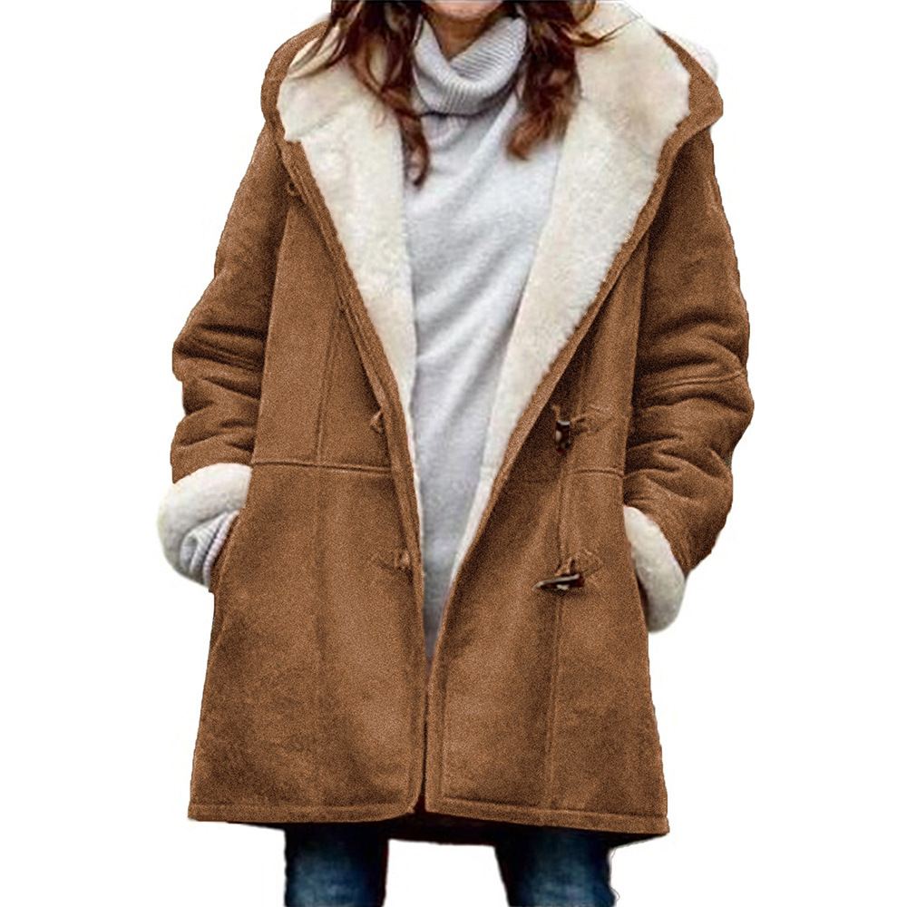 In stock 2021 Amazon wish European and American popular long-sleeved horn buckle women's fleece-lined warm jacket W139