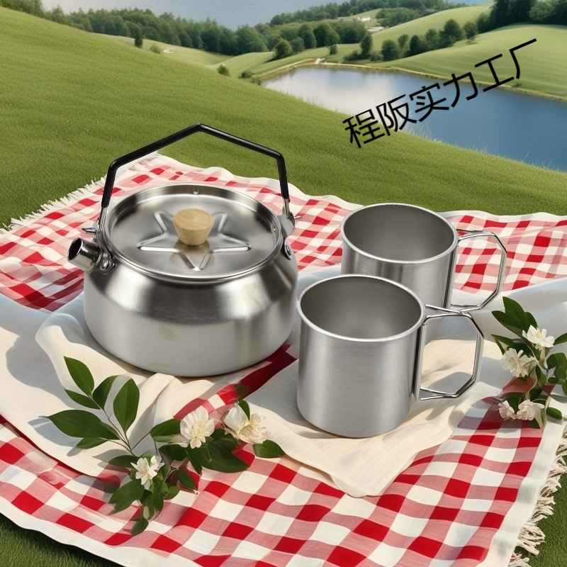 Household Outdoor Kettle 304 Stainless Steel Camping Portable Soup Pan Frying Pan Travel Boiling Kettle Coffee Pot Teapot