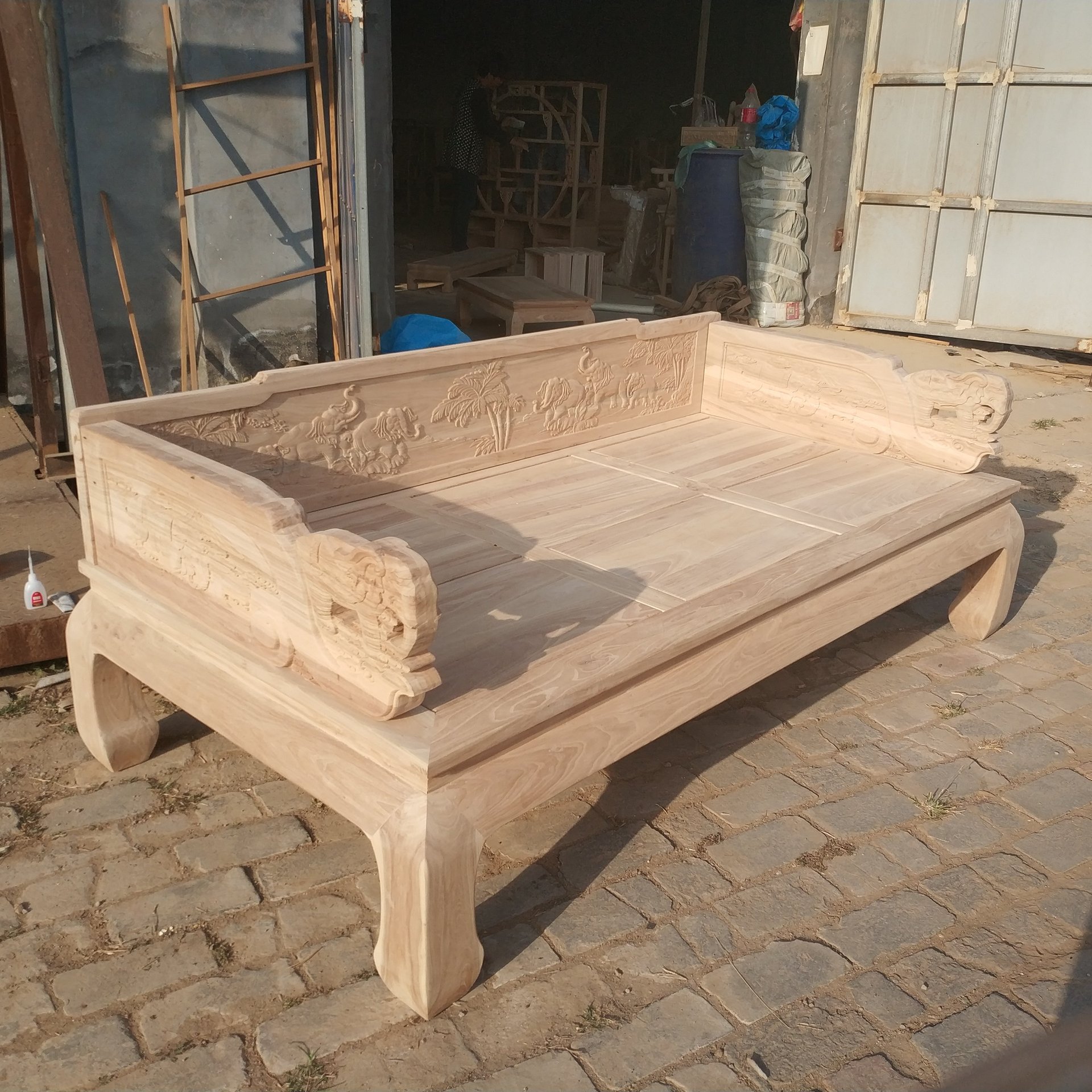 New Chinese Luohan Bed Solid Wood Zen Simple Antique Living Room Small Apartment Sofa White Stubble White Embryo Factory Wholesale