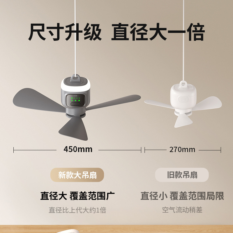 Wireless Small Ceiling Fan USB Rechargeable for Student Dormitory, Silent Fan with Strong Wind for Bed, Small Fan with Mosquito Net