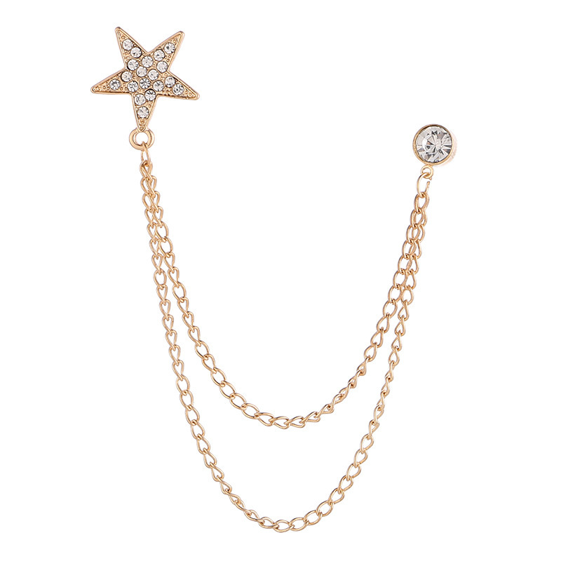 Fashion Trend Men's Chain Five-pointed Star Brooch Diamond Crown Lion Personality Suit Accessories Collar Pin Jewelry