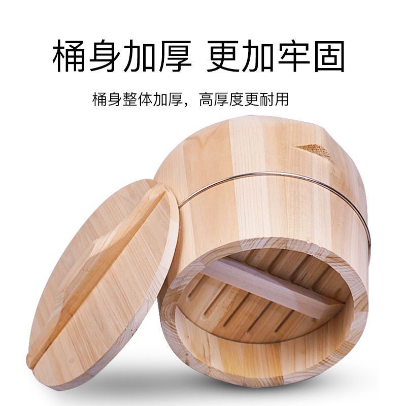 Steamed Rice Wooden Bucket Household Wooden Bucket Rice Steamer Bamboo Steamer Restaurant Large and Small Steamed Rice Bucket Steamed Grids Fir Zhaozhi Zheng