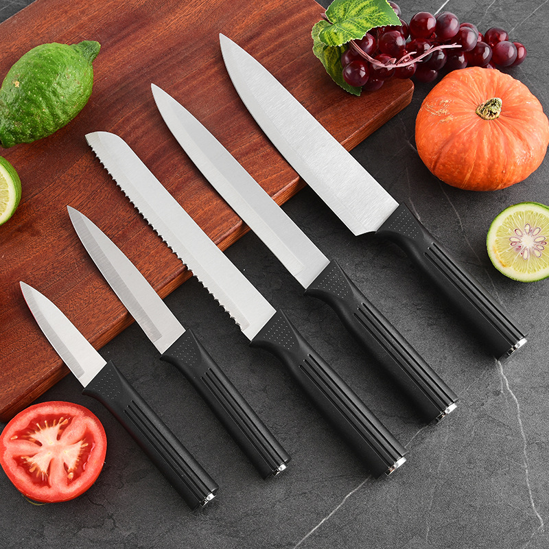 Knife Set, Sanded Stainless Steel Six-Piece Set, Suction Card Chef's Knife, Bread Knife, Meat Cleaver, Multi-Purpose Fruit Knife Set