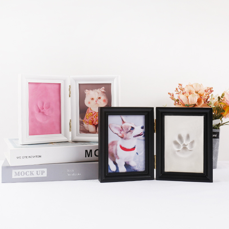 Dog Paw Print 5-inch 2-fold Pet Footprint Commemorative Photo Frame Cat Paw Print diy Clay Table Cross-border Hot Sale