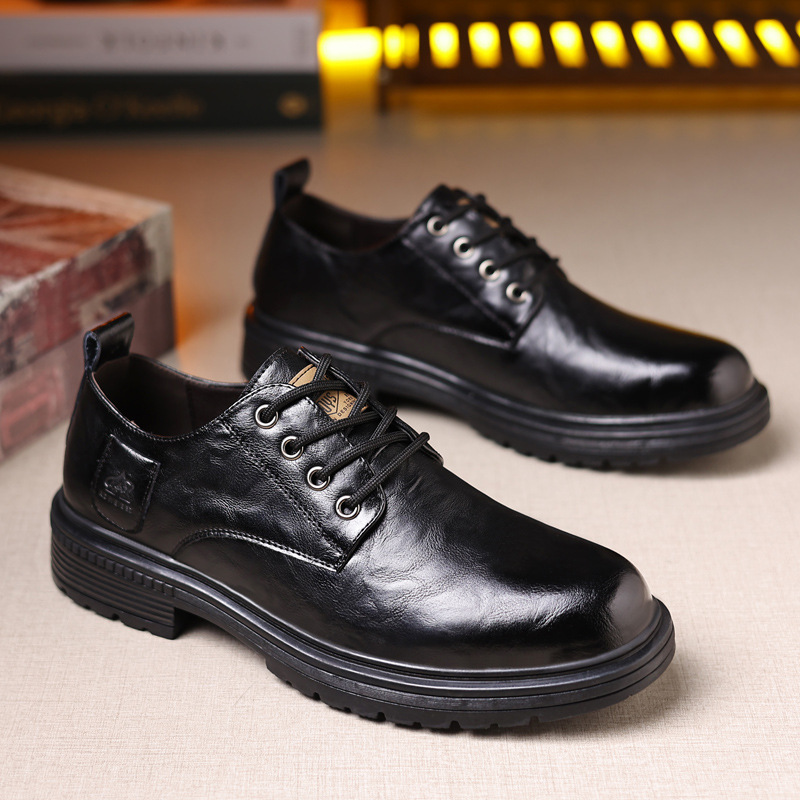 Leather Shoes Men's Lace-up Workwear Men's Shoes Thick-soled All-match High-height Shoes Casual Leather Non-slip Men's Shoes Cotton-padded Men's Shoes