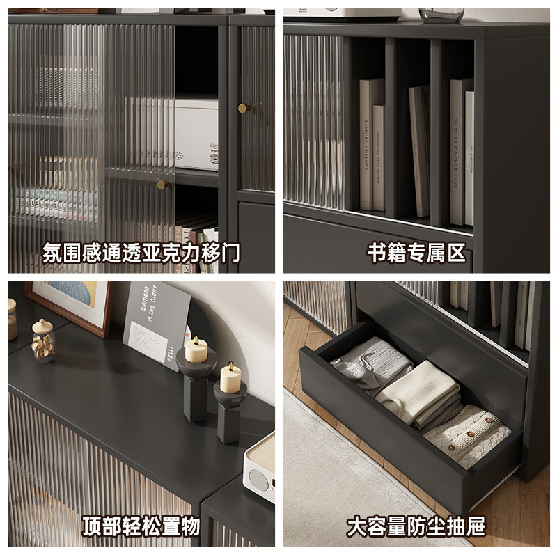 French Retro Bookcase Solid Wood Low Cabinet Living Room Storage Locker Integrated Floor-Standing Storage Cabinet Display Cabinet Sideboard