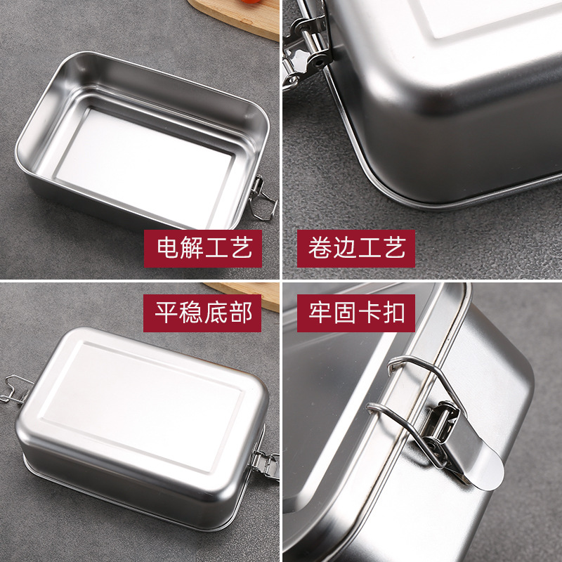 304 Square Lunch Box Large Capacity Single Layer Lunch Box with Buckle Outdoor Lunch Box Picnic Box Student Lunch Box with Lid
