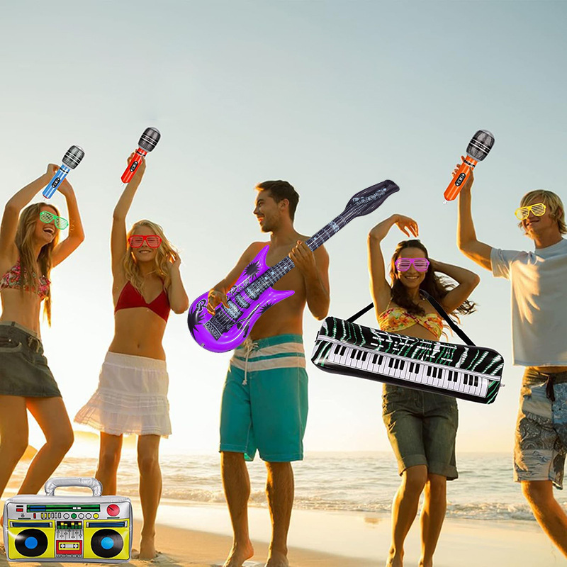 Cross-Border Hot Selling Inflatable Guitar Musical Instrument Balloons European and American Party Toys Entertainment Interactive Props Inflatable Toys Wholesale