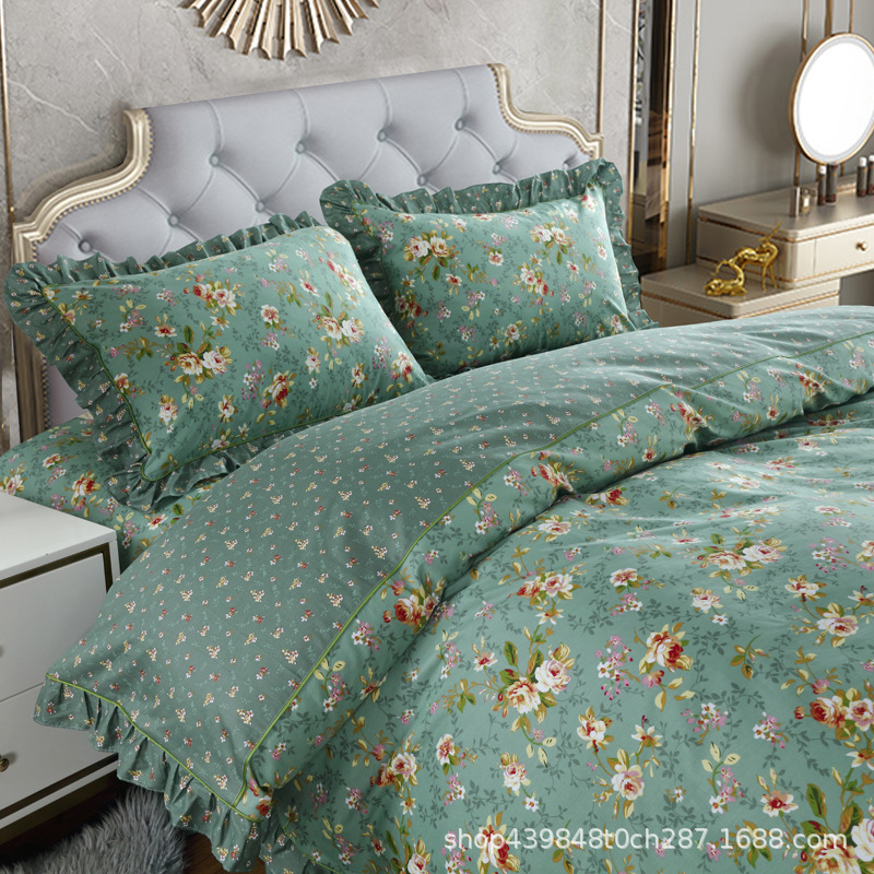 Ruffled Cotton Printed High Density Four-piece Set Korean Style Cotton Lace Multi-piece Set Pillowcase Quilt Cover Bed Sheet Single Piece