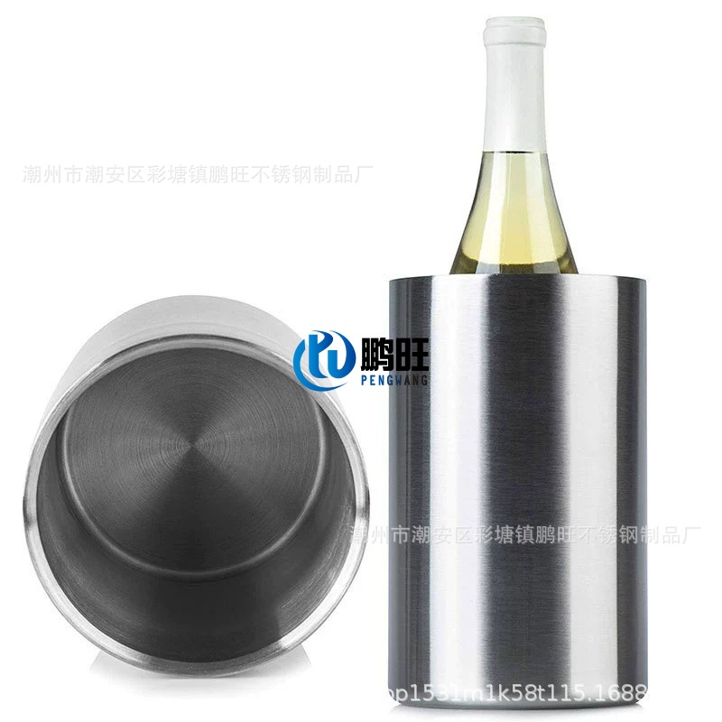 Source Factory Cross-Border 304 Stainless Steel Double-Layer Ice Bucket Straight Ice Wine Bucket 1800ml Red Wine Bucket Beer Bucket