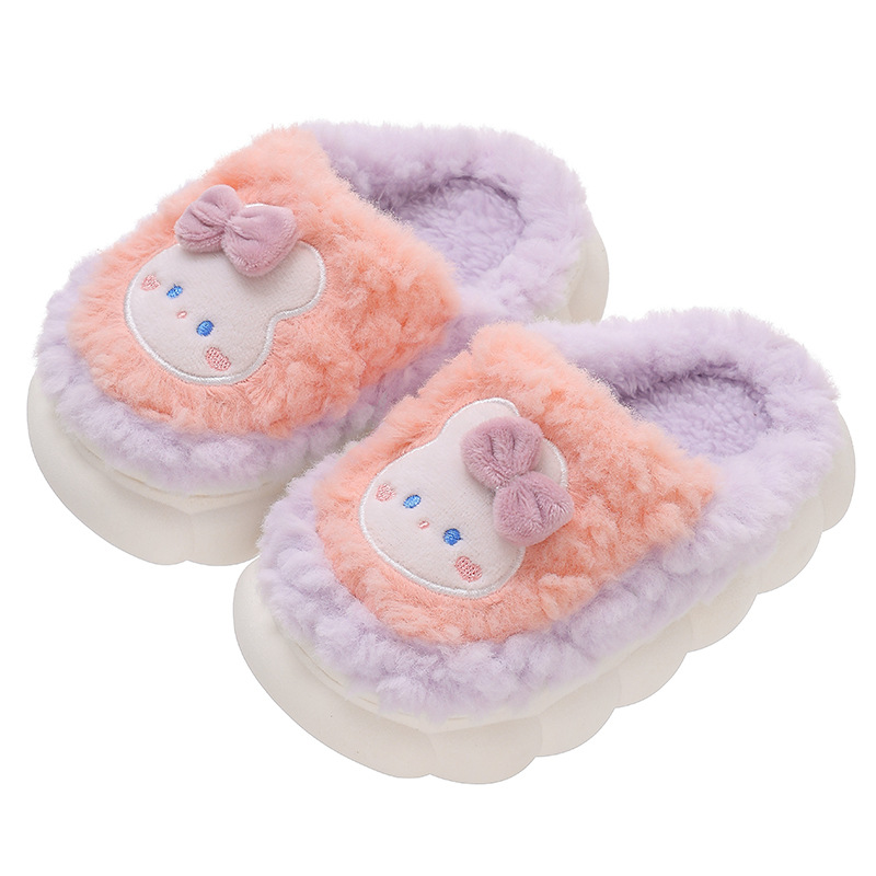 Winter Children's cotton slippers boys and girls warm non-slip fleece-lined parent-child bag heel children's baby plush cotton slippers