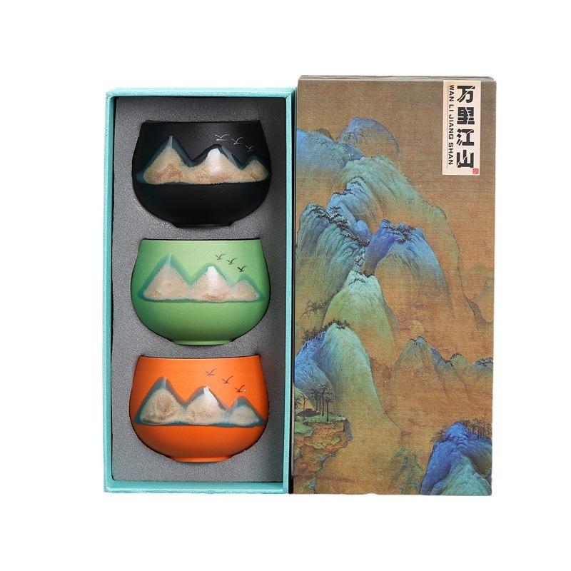 Wanli Jiangshan 345th Color Cup Gift Accompanying Gift Personal Cup Tea Cup Hand-painted Tea Cup Business Gift Wholesale