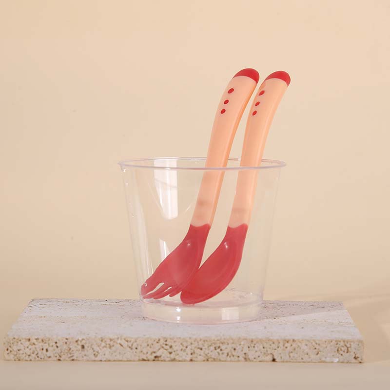 Baby's Temperature Spoon Fork Feeding Spoon Temperature Discoloration Baby Soft Head Spoon Spoon Feeding Spoon Anti-scalding Tableware suit