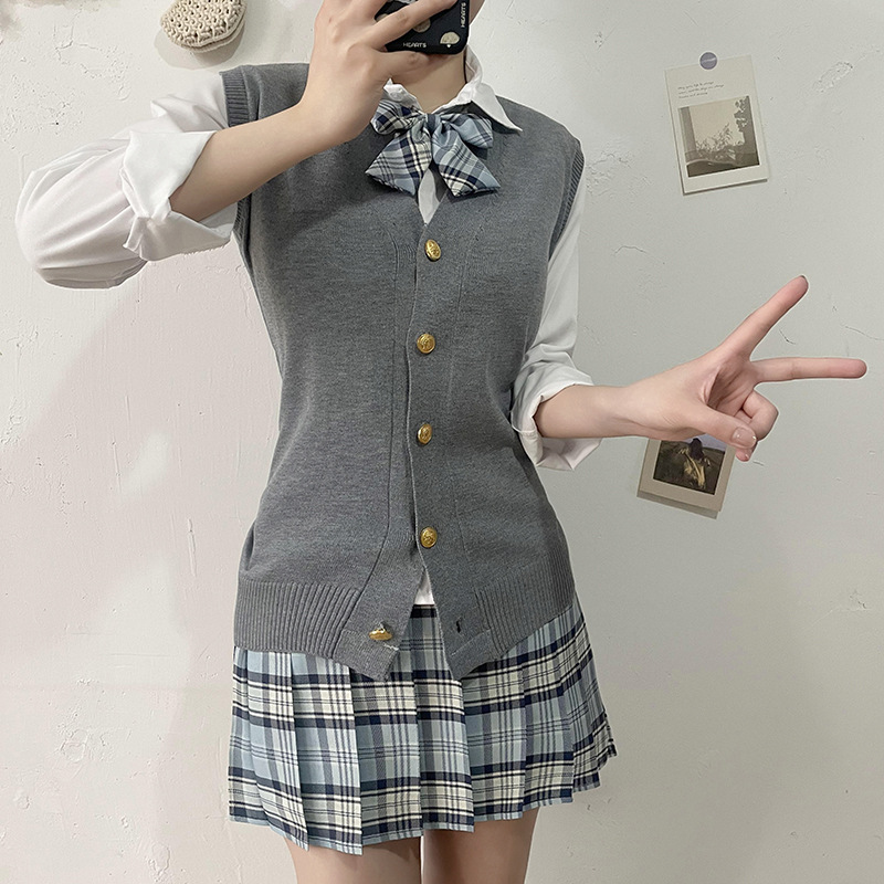 Тонкая JK униформа, плиссированная юбка, вязаный кардиган