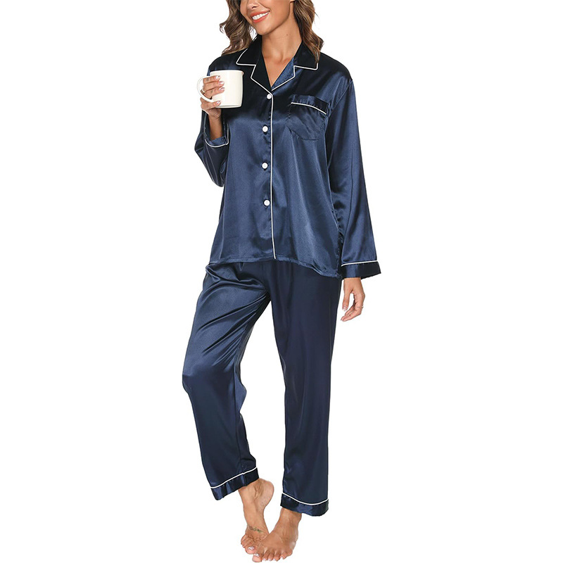 Cross-border Amazon independent station New Ice Silk pajamas women's two-piece suit long sleeve silk plus size women's home wear