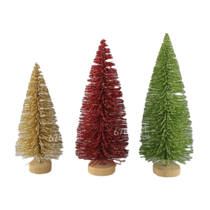 Cross-border decoration small Christmas tree sisal silk snow tower blue green gold and silver red mini Christmas tree ornaments 3-