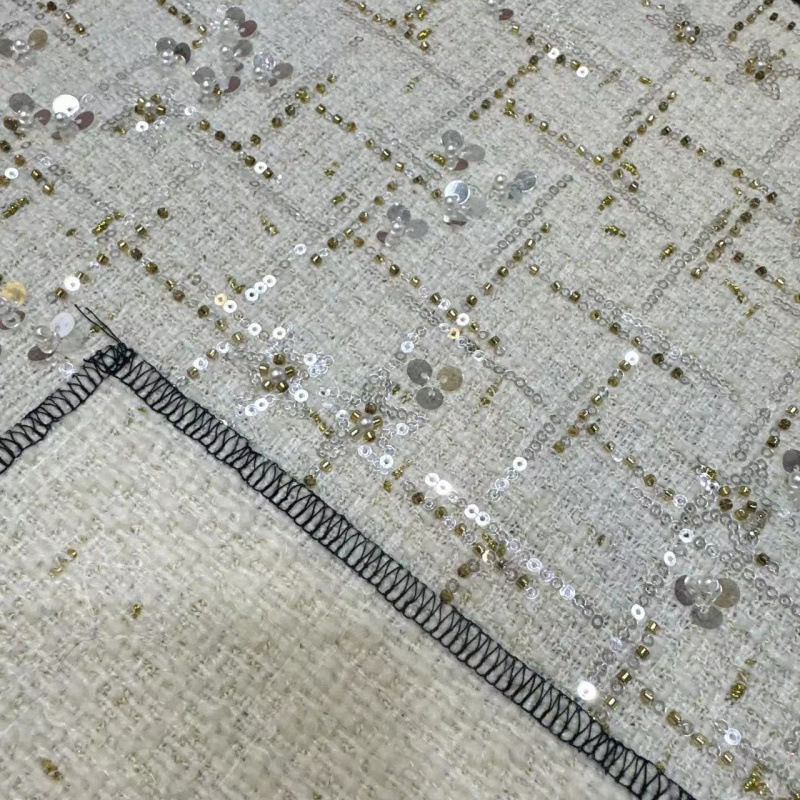 Manufacturer Supplies Tweed Fabric, Woolen Fabric, Gold Silk Bead Embroidery Jacket, Autumn and Winter Dress Fabric