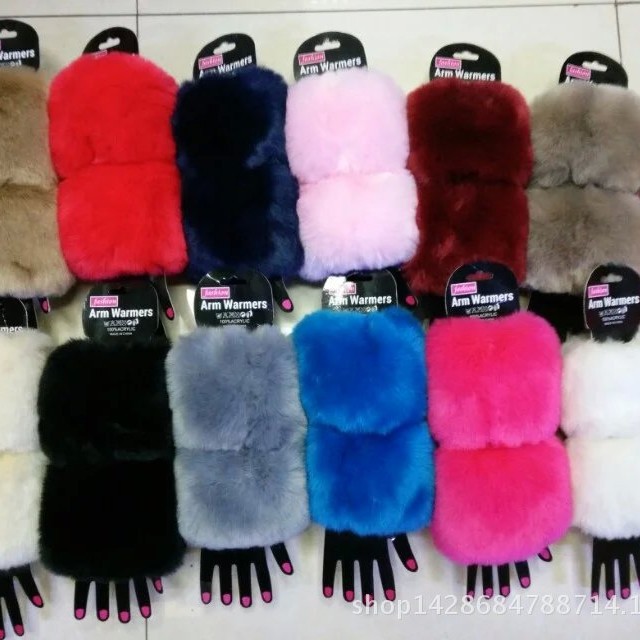 Оптовые зимние перчатки с искусственным мехом, теплые, имитация кроличьего меха, с манжетами из меха