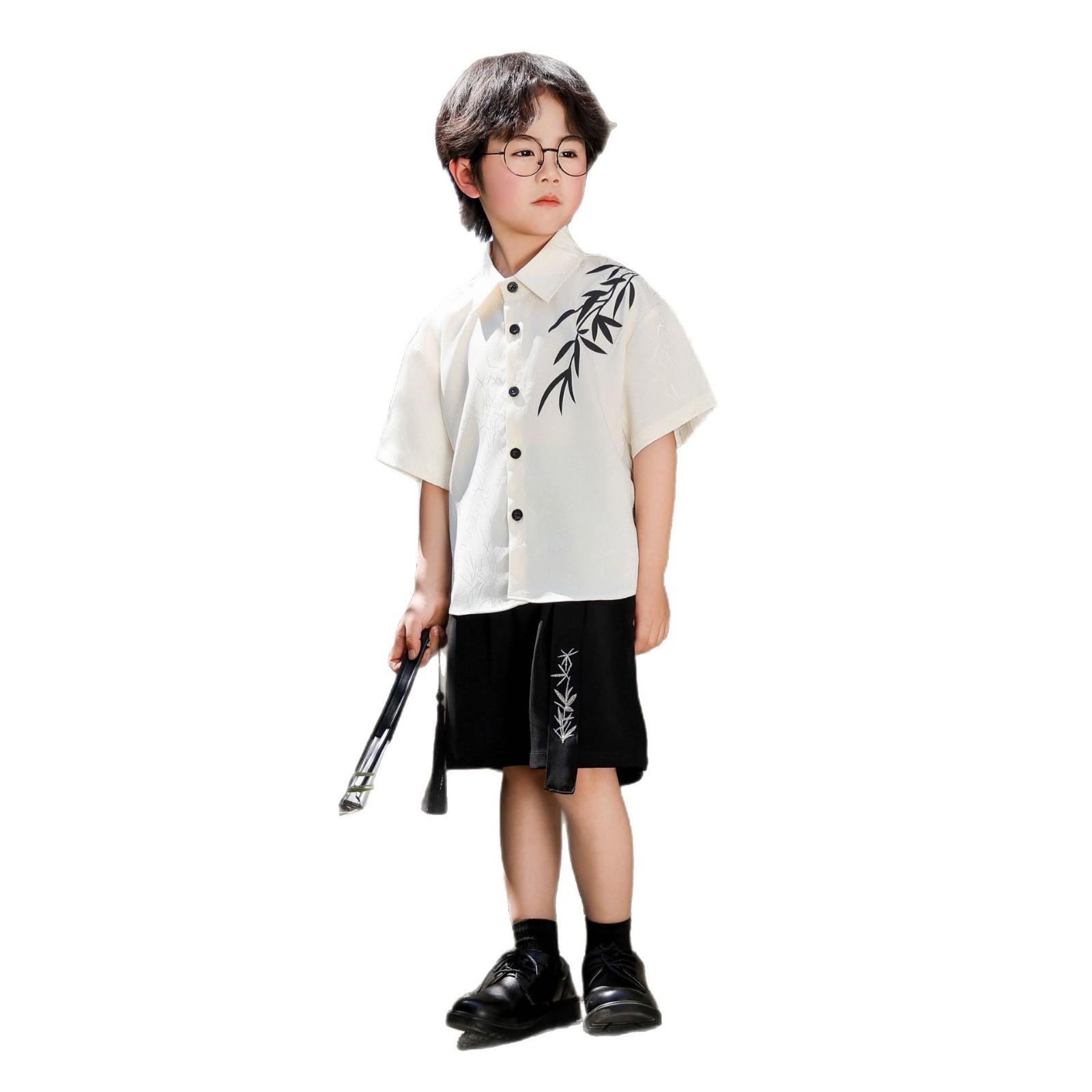 Chinese Style Boys' Jacquard Short-sleeved Shirt Children's Shirt Handsome Dress suit Inner Suit Children's Wear Performance Clothes