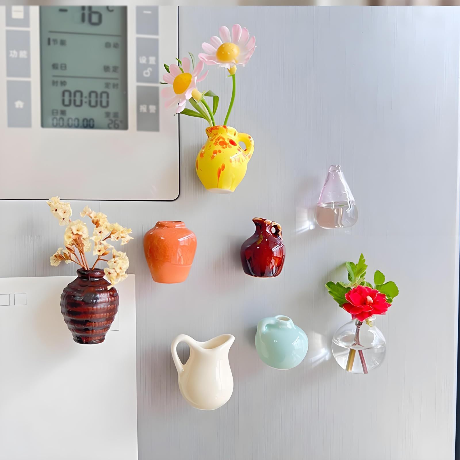 In Stock 8 Pieces Mini Vase Magnets Mini Vase Accessories Kitchen Refrigerator Office Decoration Tree