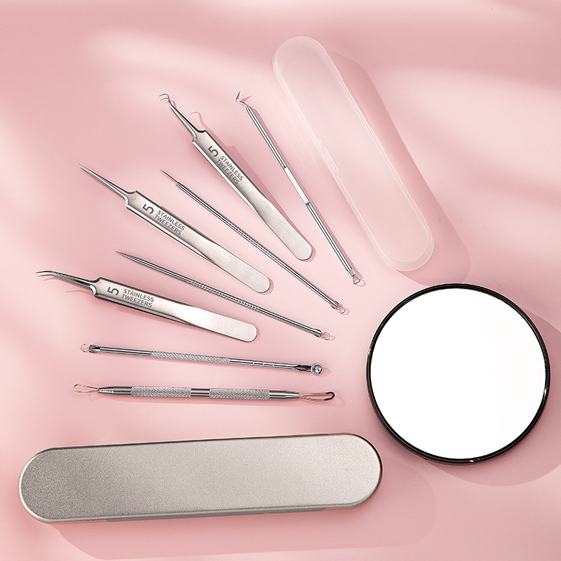 in stock wholesale No.5 stainless steel acne clip cell clip acne needle suit acne needle pick squeeze acne blackhead tweezers