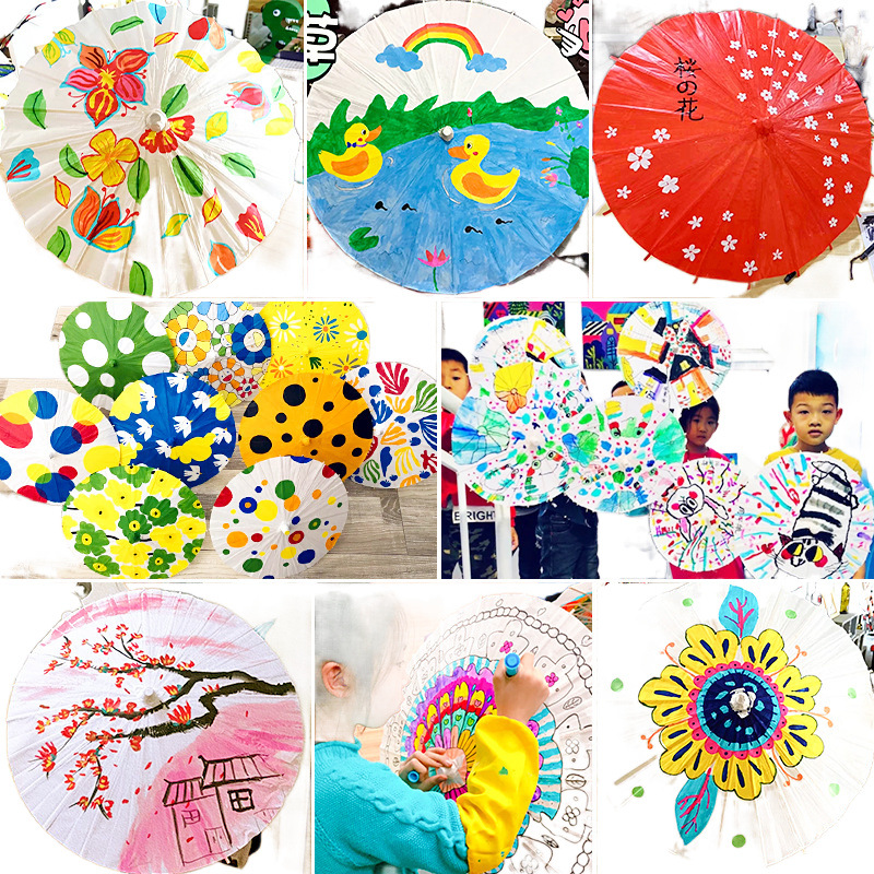 Blank small antique kindergarten diy white umbrella prop material children's hand-painted oil paper umbrella hand-painted umbrella