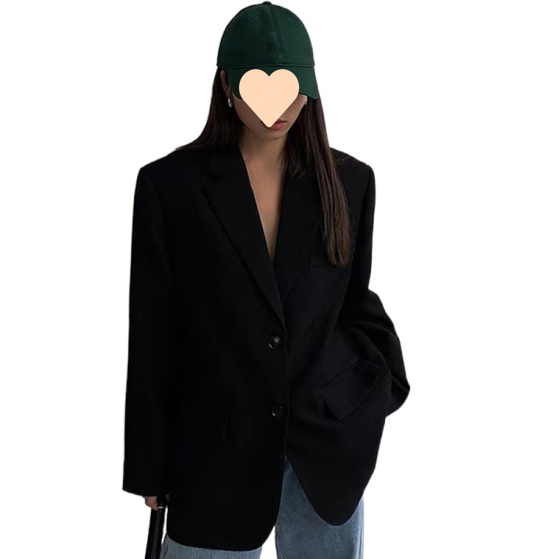 Black Suit Jacket Women's 2024 Autumn New Korean-style Loose Retro Casual Slimming Small Suit All-match