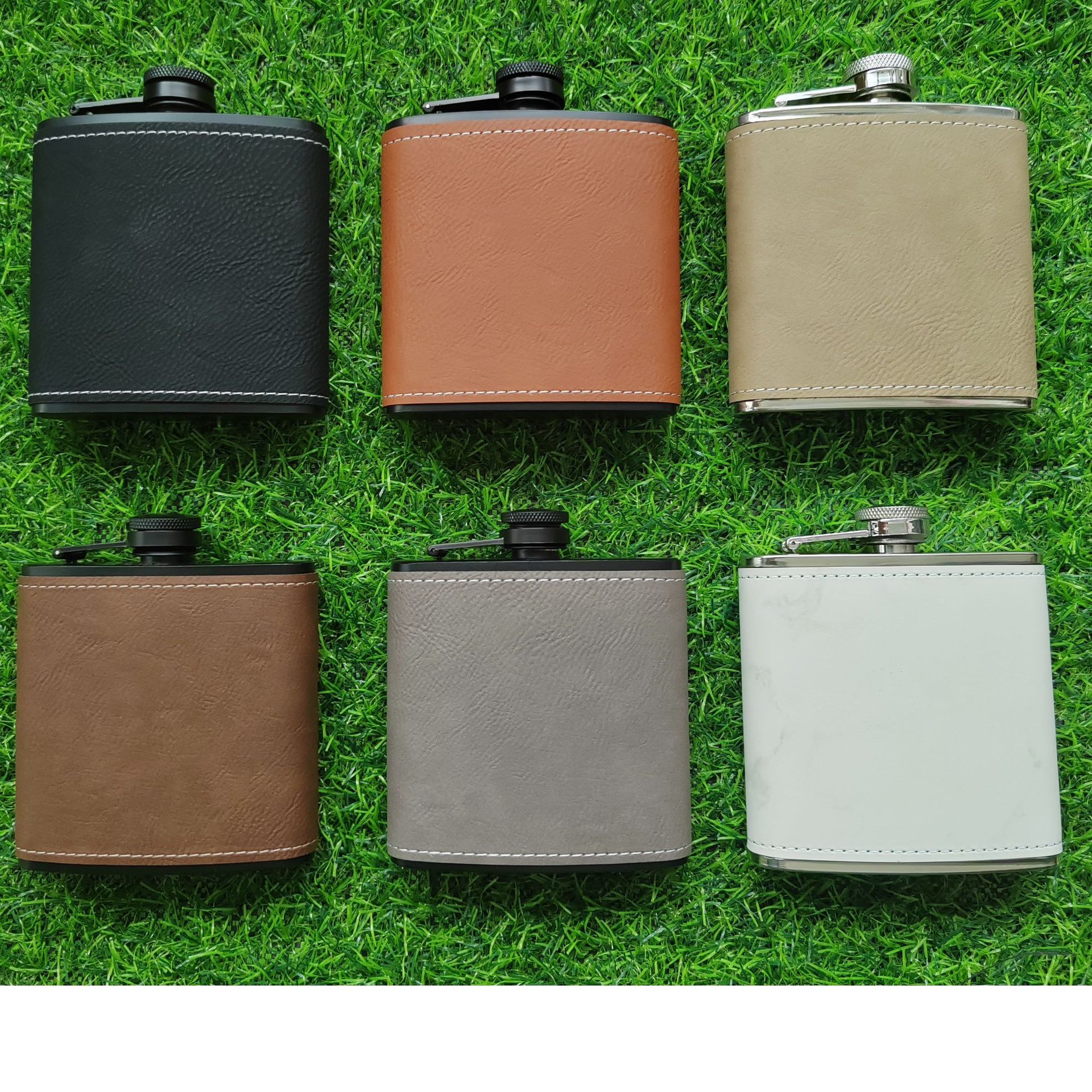 6 oz veneer laser engraved leather portable Russian stainless steel hip flask outdoor portable in stock wholesale