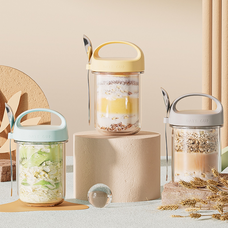 Чашка для завтрака, запечатанная, овсяная чашка, 430мл, портативная стеклянная салатница, чашка для молочного чая с ложкой