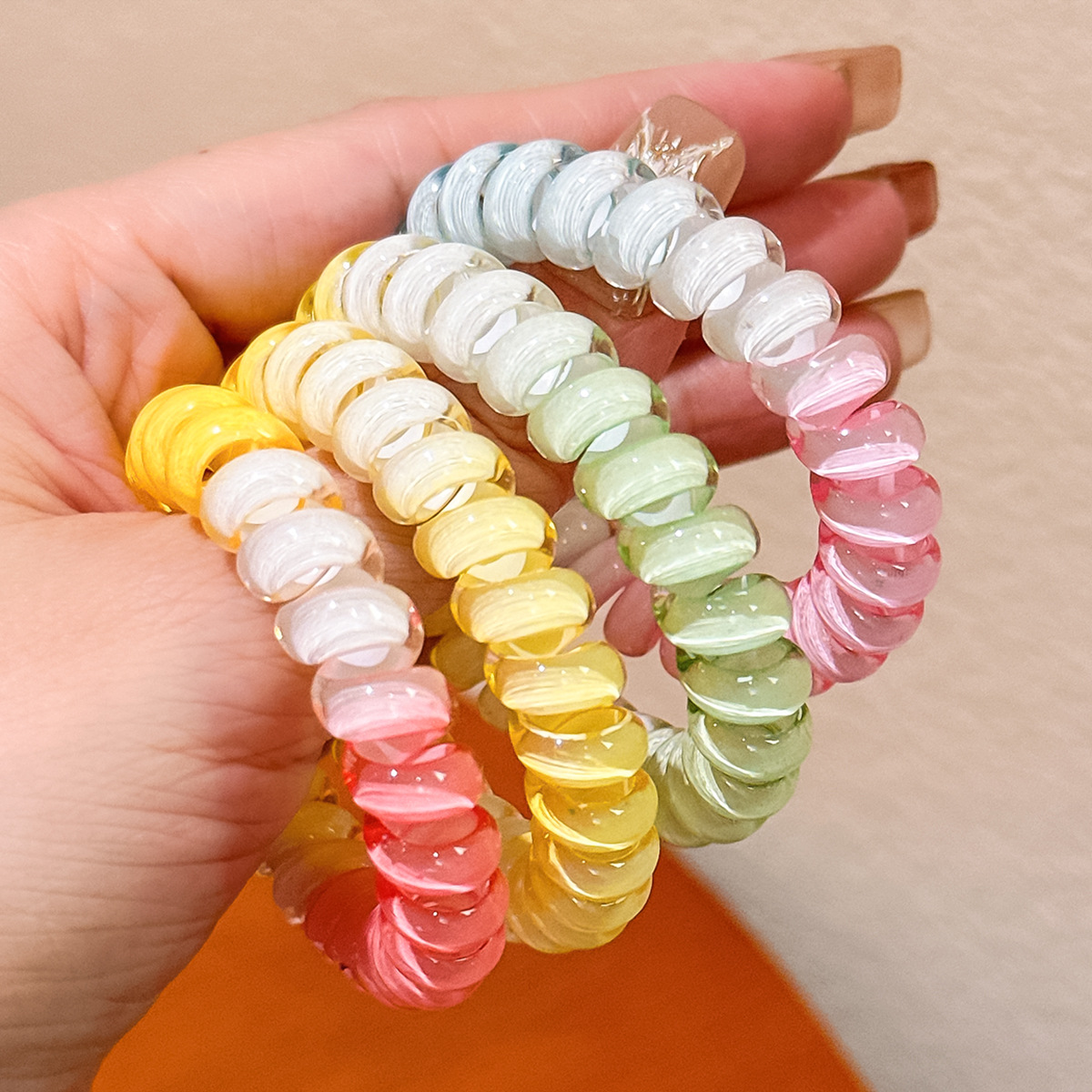 Gradient Color-Changing Traceless Telephone Line Hair Ring Women's Summer Simple Hair Rope High-Level Hair Rope Rubber Tendon Hair Accessories