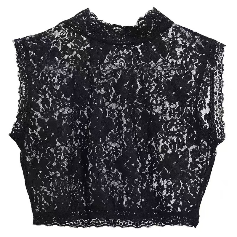 Explosions Fake Collar Women's Stylish Lace Lace Collar Half High Collar Sleeveless Short Lace Top Fashion All-Match
