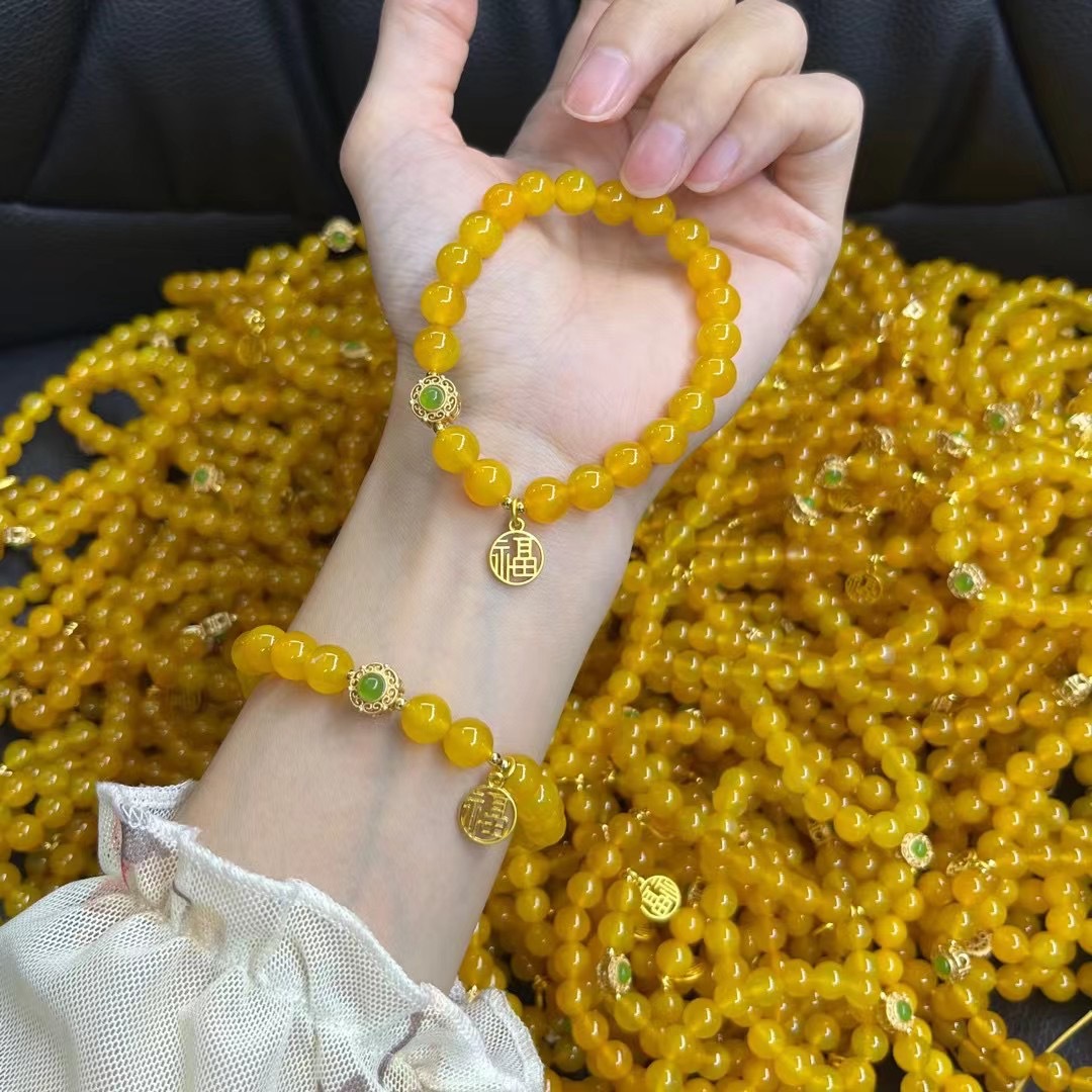 Оригинальный желтый агат, желтый браслет в форме круга, аксессуары для девочек, ретро стиль, литературная удача, новый стиль для женщин
