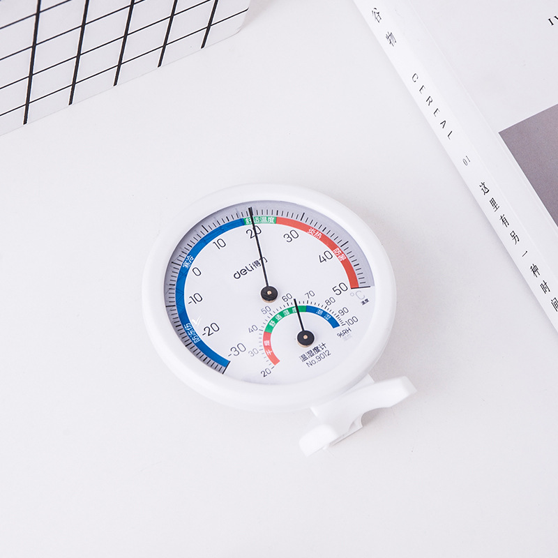 Deli 9012 Thermometer Indoor Temperature and Humidity Meter Can Stand Small Household Thermometer Office Hygrometer Wholesale