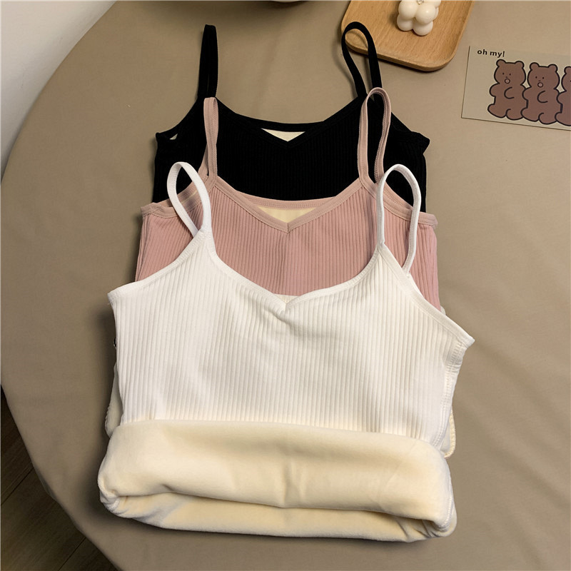 New Autumn and Winter Thermal Vest for Women, Thickeneded and Velvet Sleeveless Sling, Tight-Fitting Inner Layering, Student Cold Protection for Women