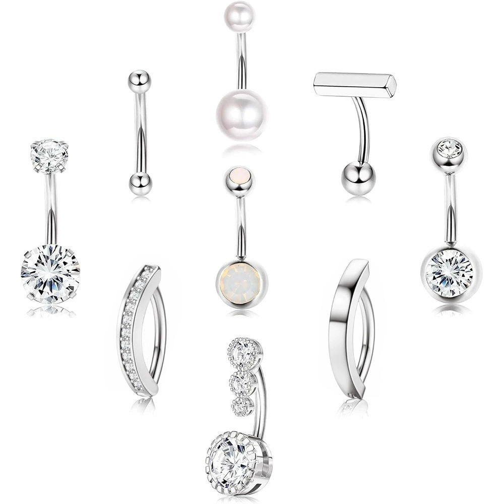 Manufacturer Wholesale Cross-Border Amazon Popular Belly Button Ring 9-Piece Set Versatile Fashion Navel Piercing Jewelry