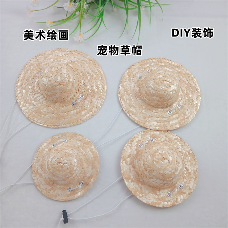 Pet Straw Hat Spring and Summer Straw Woven Mini Straw Hat Vintage Farmer Adjustable Graffiti DIY Decorative Straw Hat