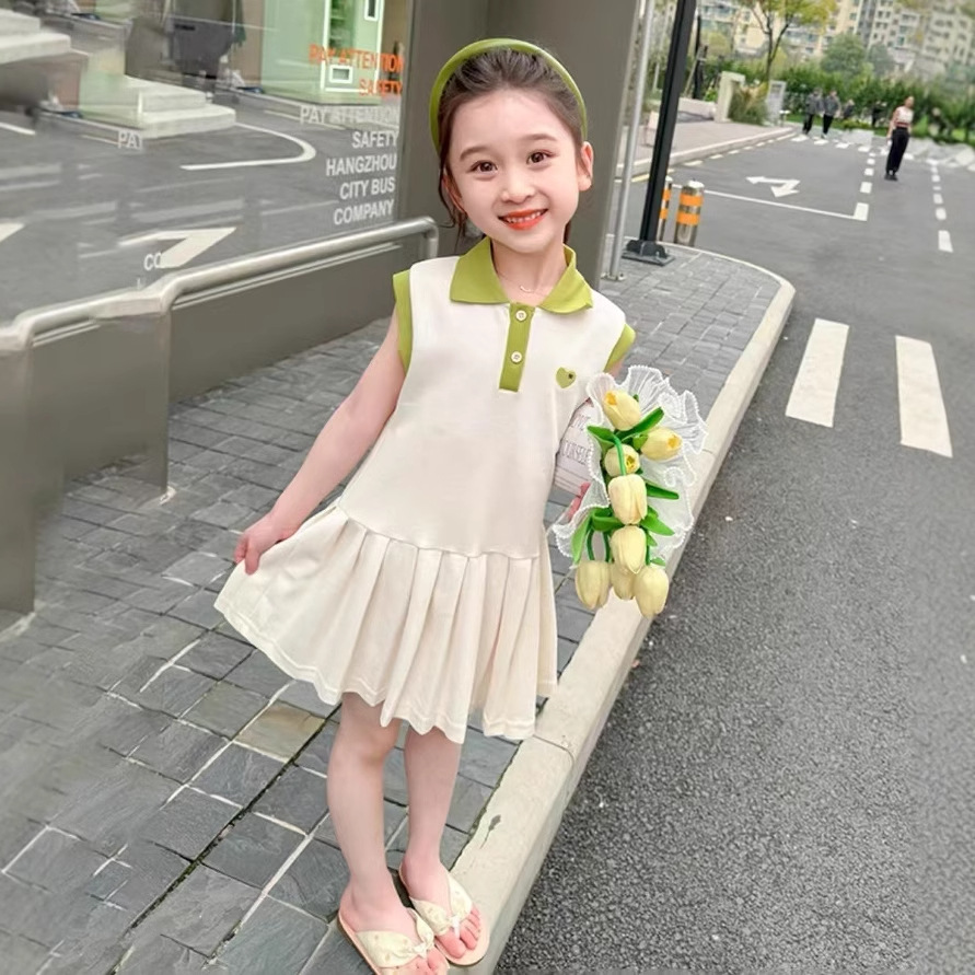Girls Sleeveless dress Foreign Trade 2025 Love Polo dress Stylish Fashion Princess Dress Summer Short-sleeved Dress