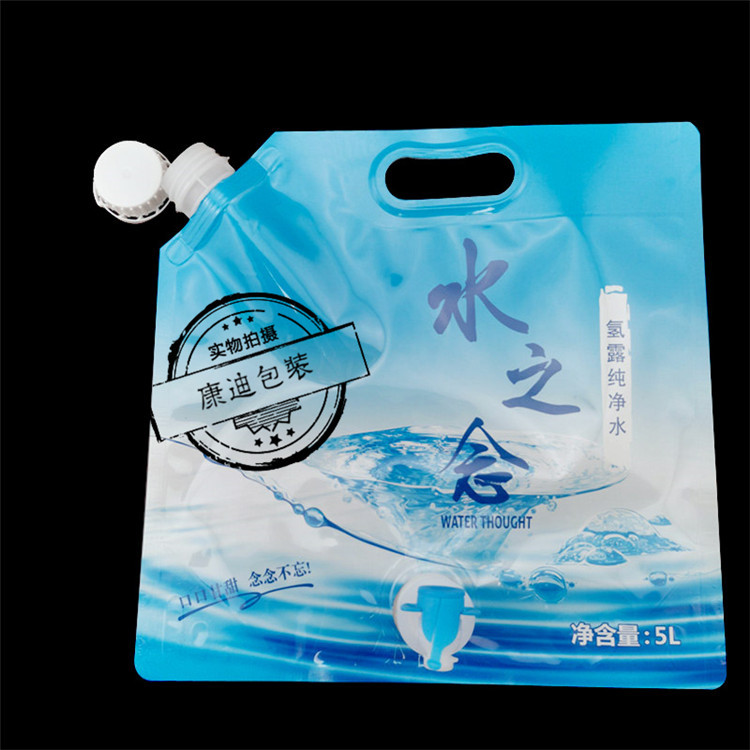 Bib Juice Aluminum Foil Stand-Up Bag High Barrier Custom Tote Bag Butterfly Valve Double Bottom Mineral Water Packaging Bag