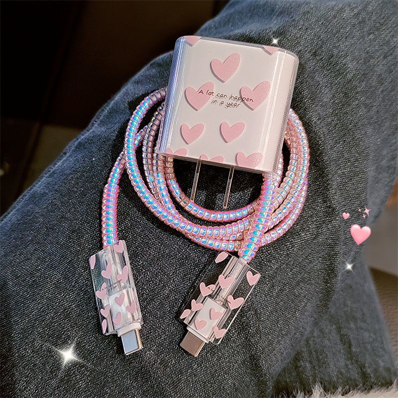 Pink Love Apple Suitable for 20W Watt Charging Head Protective Case Simple iPhone Charging Cable Anti-Breaking