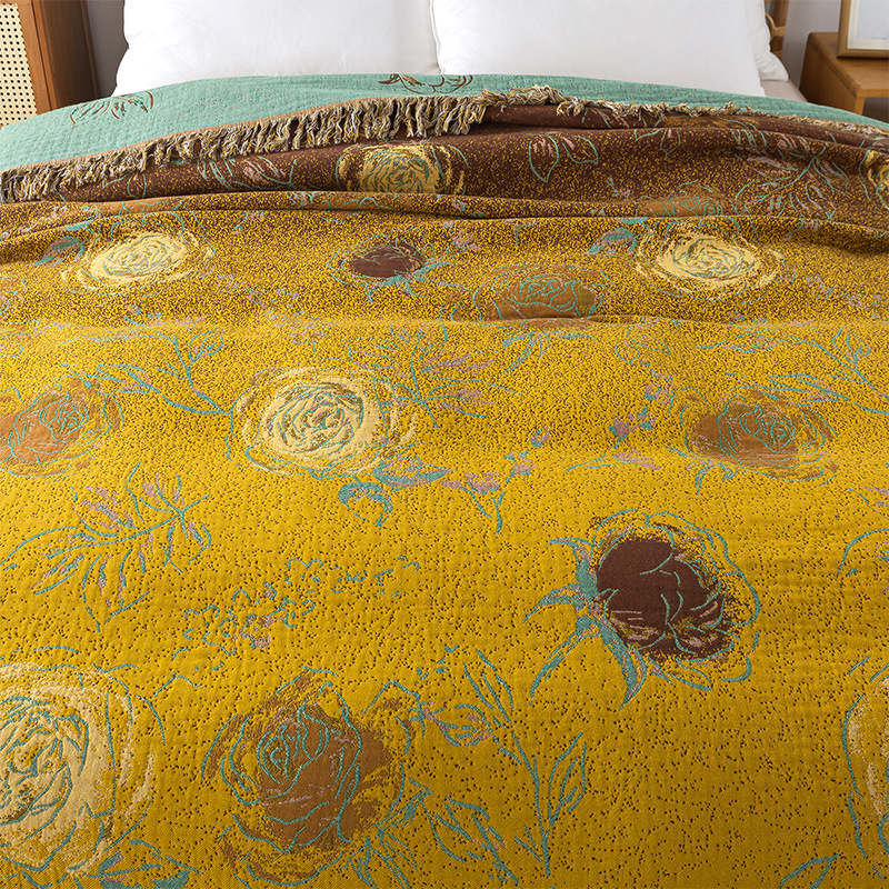 2025 New Pure Cotton Gauze Towel Quilt Blanket Office All Cotton Jacquard Nap Blanket Home Laptop Sofa Towel
