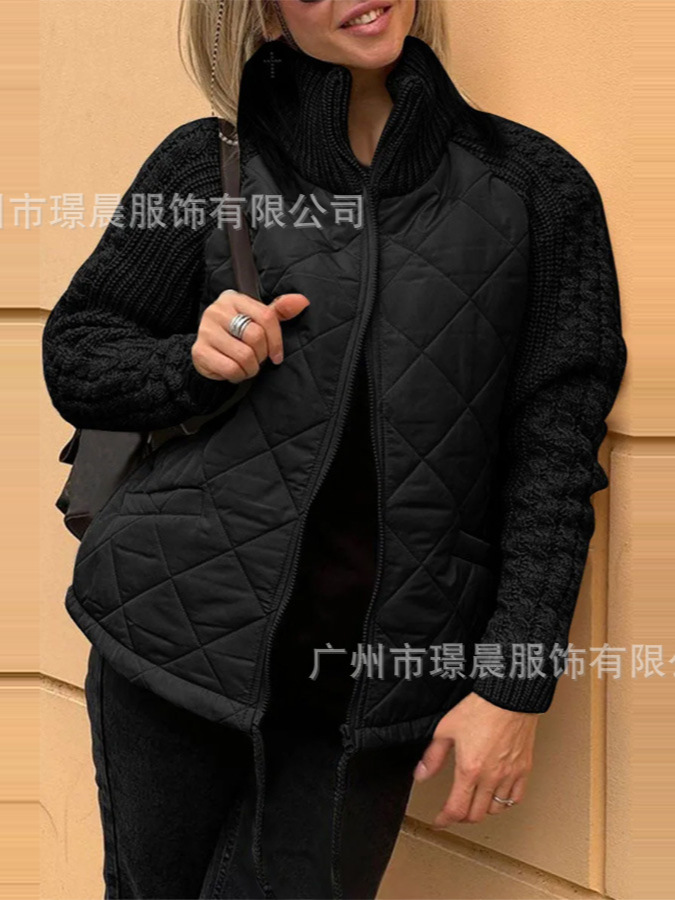 Amazon 2024 Autumn and Winter New European and American Cross-Border Fashion Cardigan Zipper Long-Sleeved Stand-Up Collar Women's Outwear Cotton Outwear