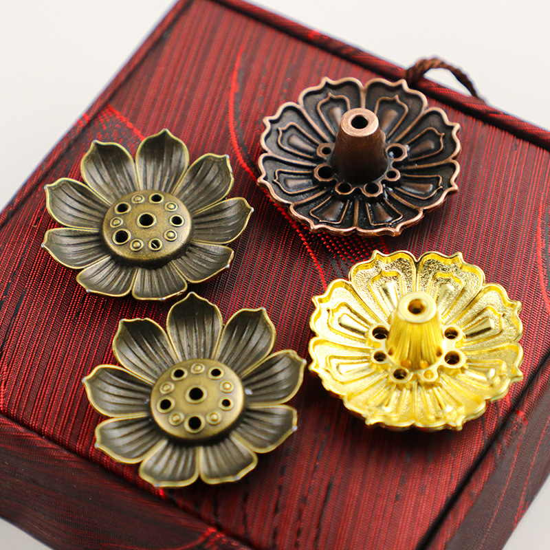 Factory wholesale retro enamel lotus flower incense Ruyi incense portable incense holder home mini line incense burner ornaments