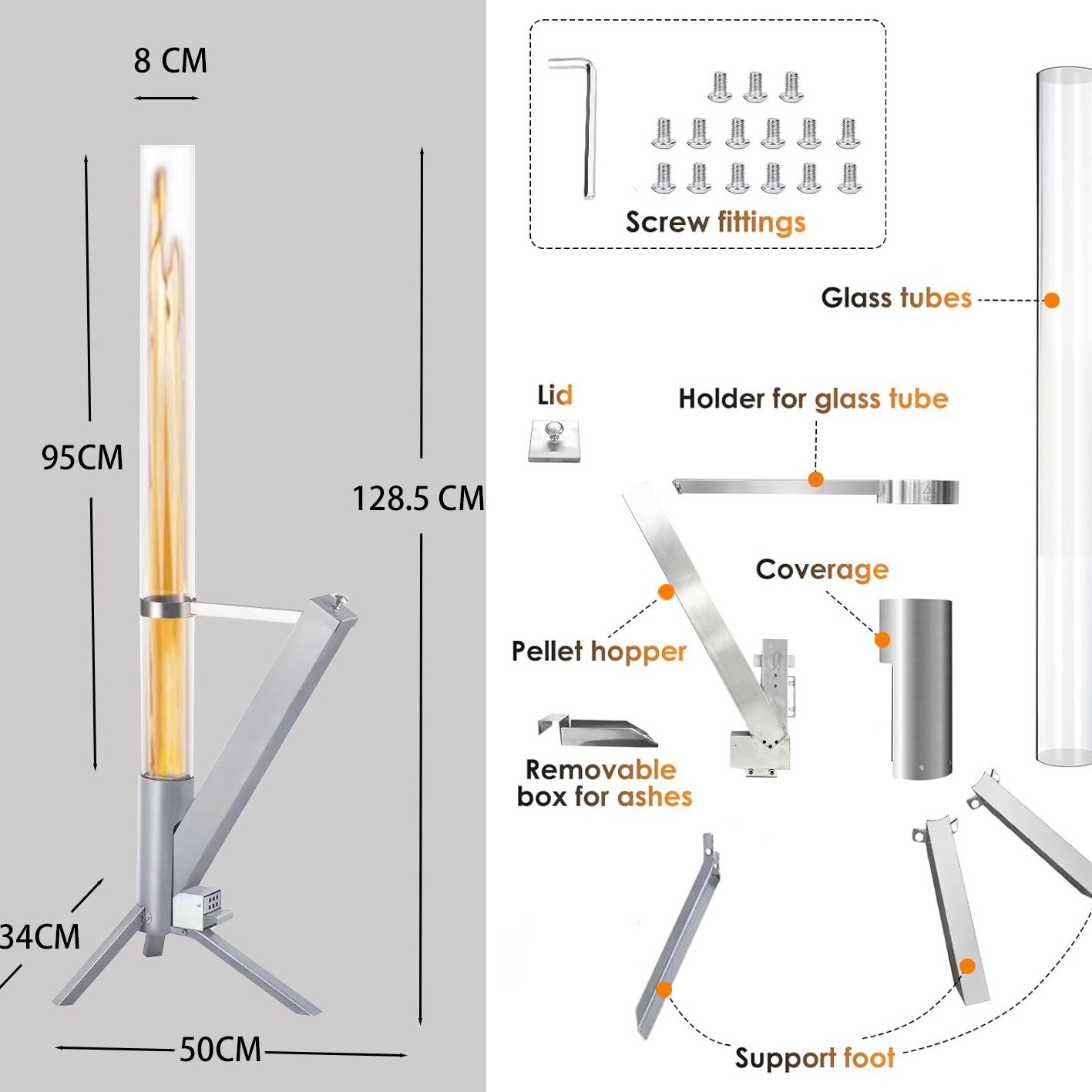 Cross-border Rocket Stove Home Heating Stove Outdoor Camping Portable Integrated Glass Heating Stove Stainless Steel Pellet Stove