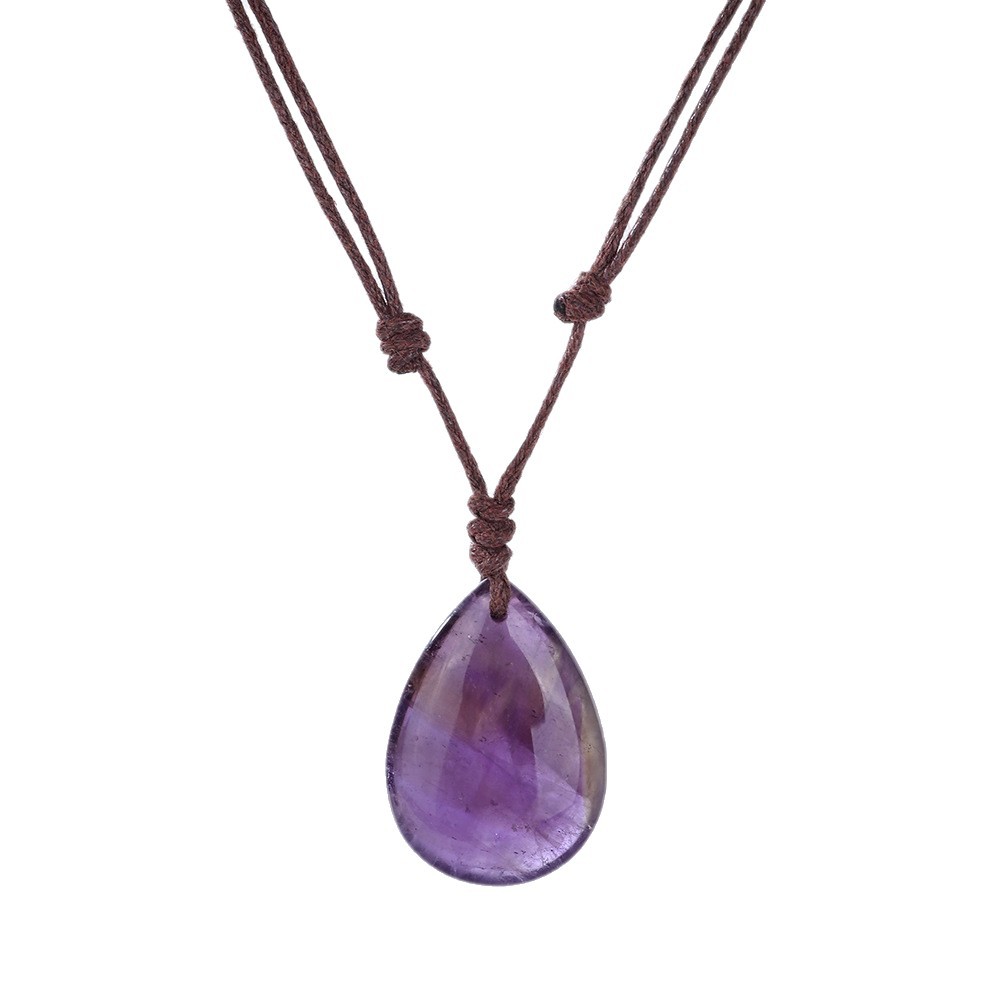 Cross-Border Natural Crystal Pendant Small Water Drop Necklace Hand-Woven Raw Stone Jewelry Retro Versatile Manufacturer Wholesale