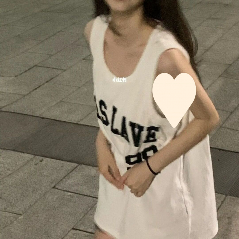 Summer Round Neck Student Mid-Length Retro Letter Print Loose Sleeveless Sports Vest T-Shirt Top Women's Ins Trend