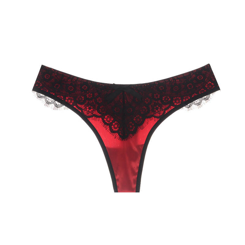 【2222】European and American Sexy Cut Out Lace Girls Underwear Skin-Friendly Cotton Crotch Slit Thong Cotton Crotch