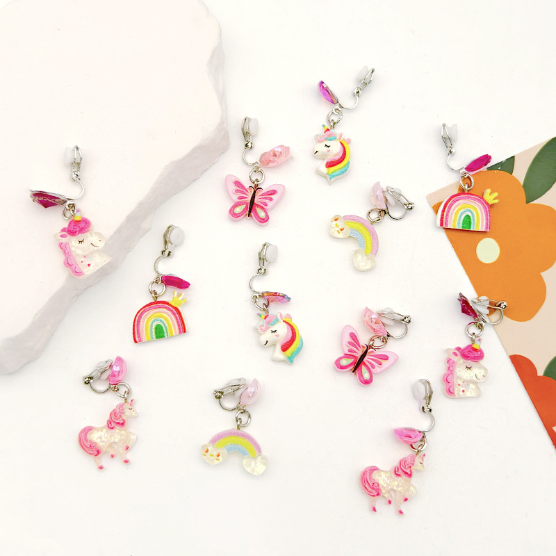 [can] new children's cute princess cartoon earrings girls earrings earrings girls without ear holes