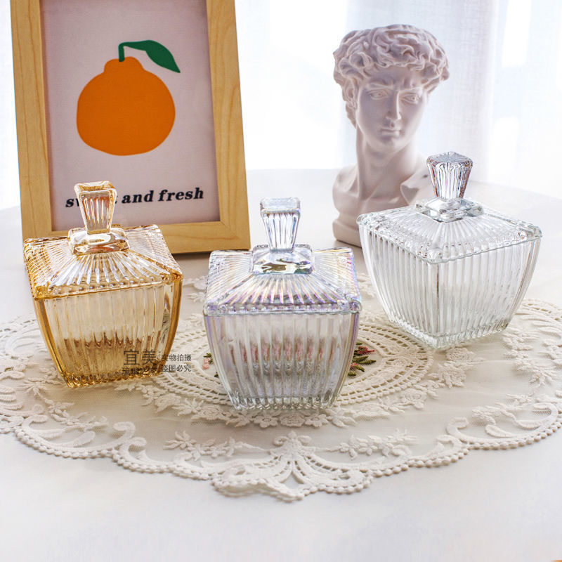 European-style Electroplated Colored Glass Storage Jar Candy Jar Candy Jar Dried Fruit Snacks Snacks Square Sugar Jar Colorful Bojie Qi